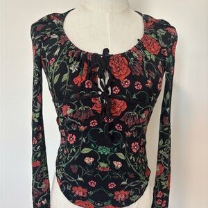 Free People Black and Red Floral Blouse